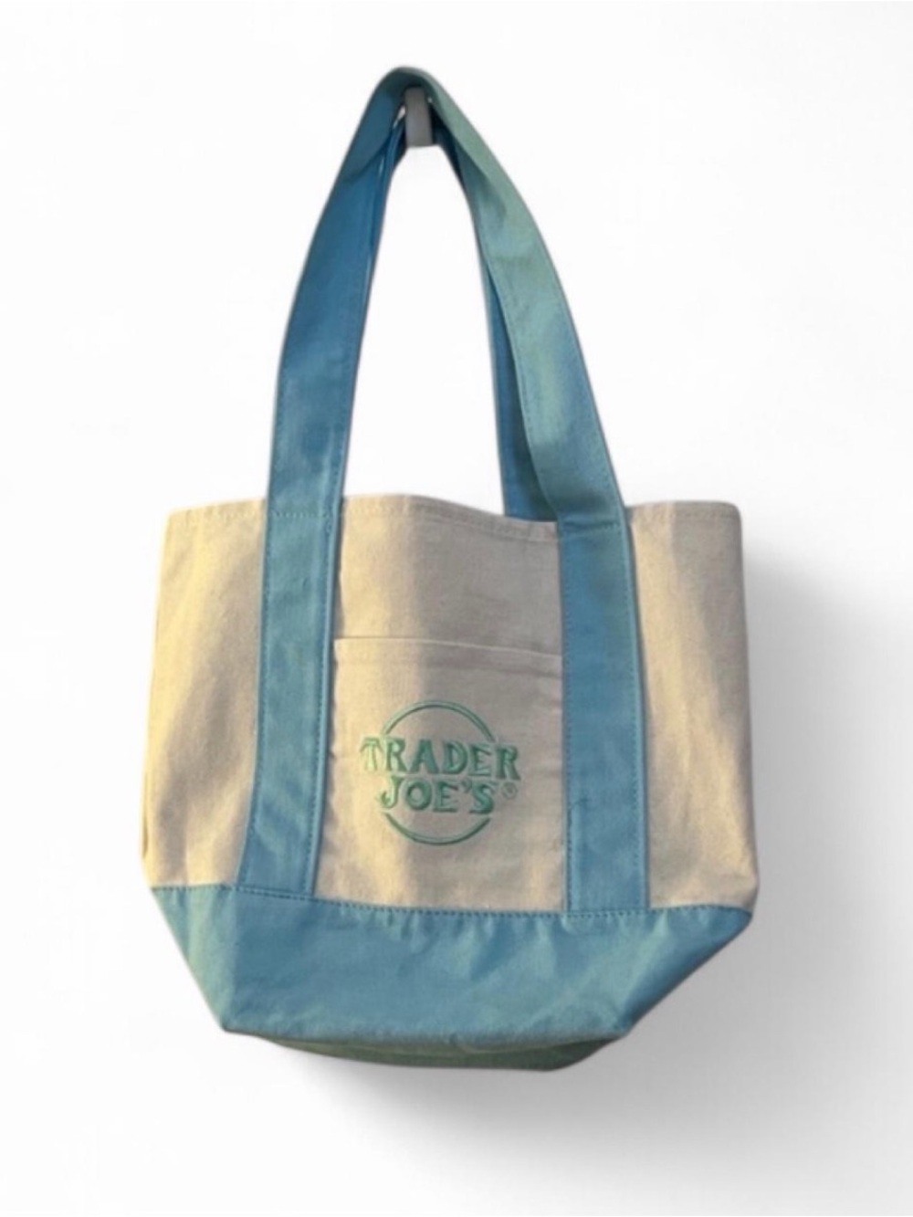 Trader Joe's Natural Canvas Tote with Teal Accents